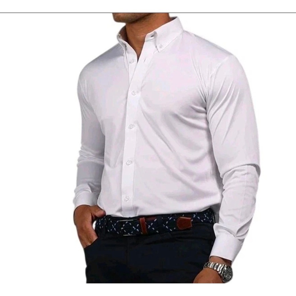Collars & Co Apex Dress Shirt Men 2XL White Firm Collar Performance‎ Long Sleeve